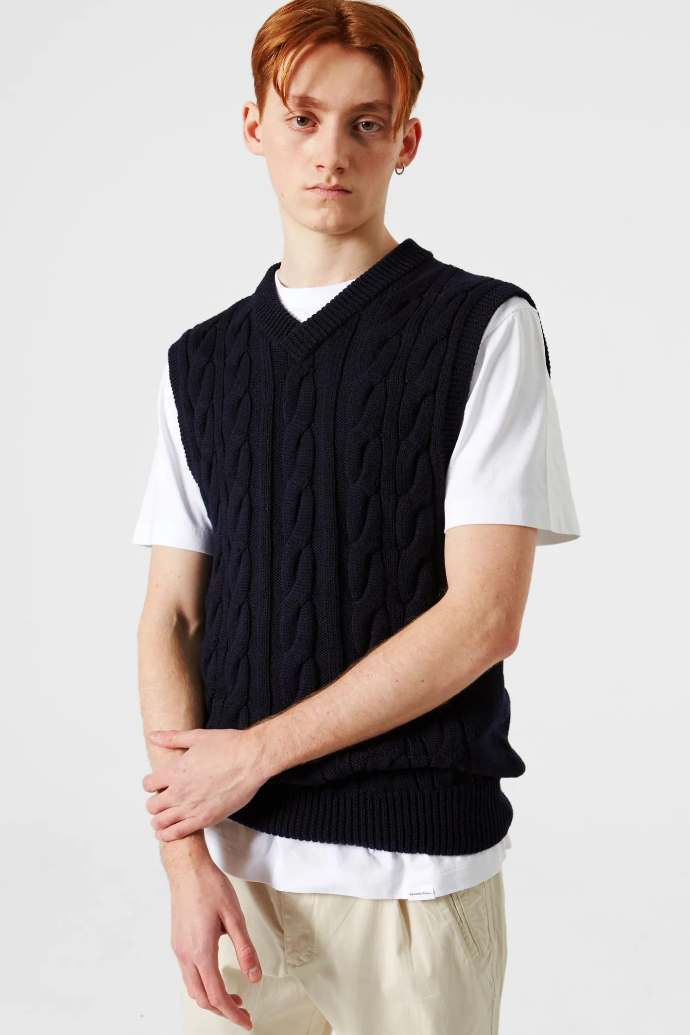 Edmmond Studios Braided Vest Plain Navy | Men Knitwear