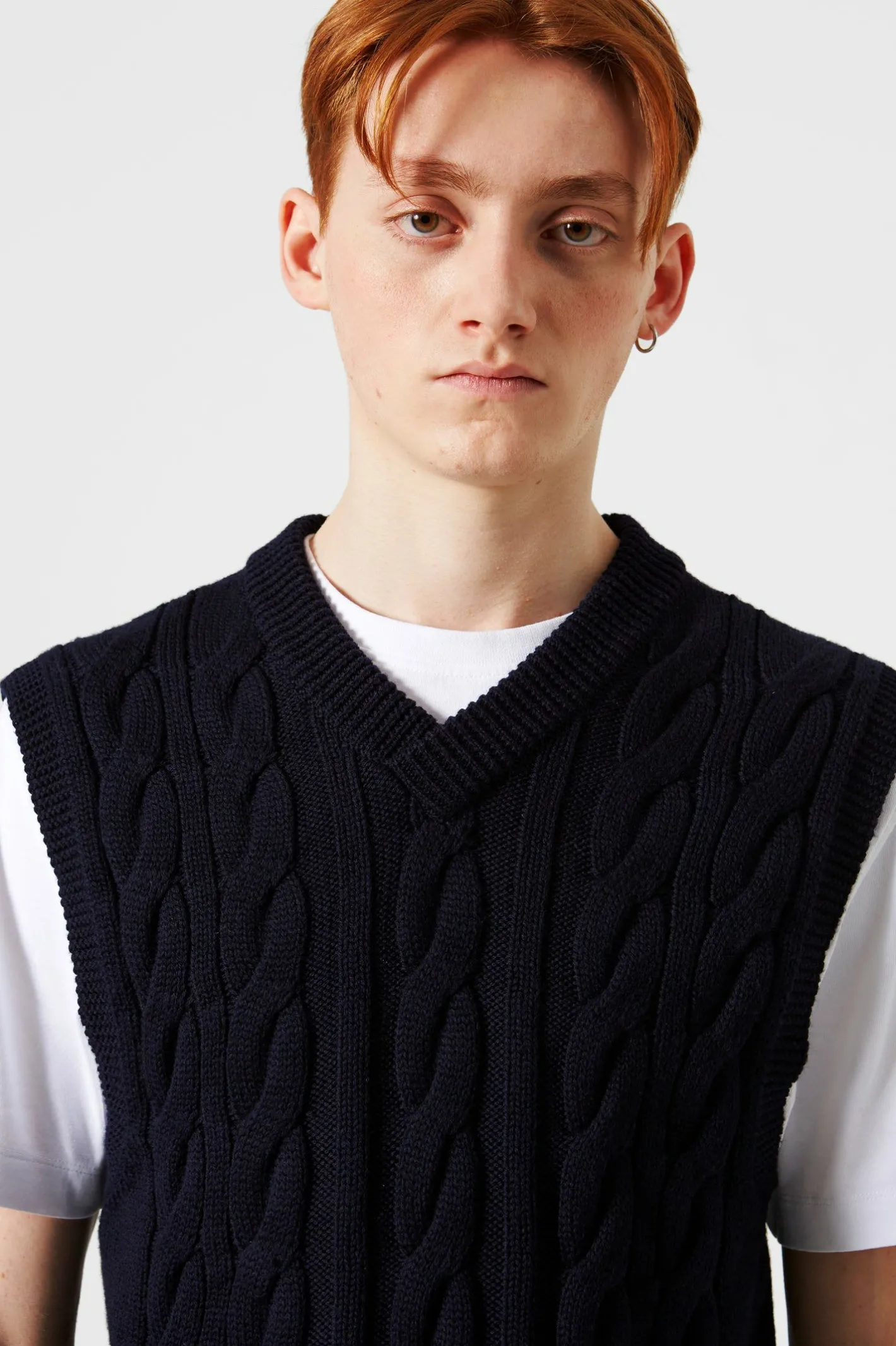 Edmmond Studios Braided Vest Plain Navy | Men Knitwear