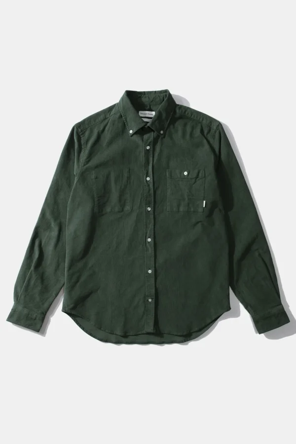 Edmmond Studios Microcord Shirt Plain Dk Green | Men Shirts