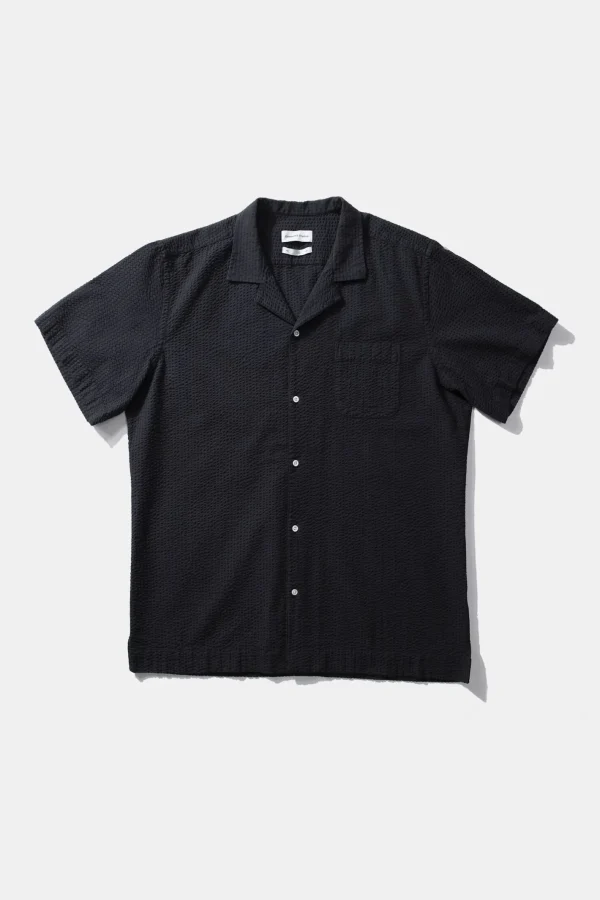 Edmmond Studios Seersucker Shirt Plain Navy | Men Shirts